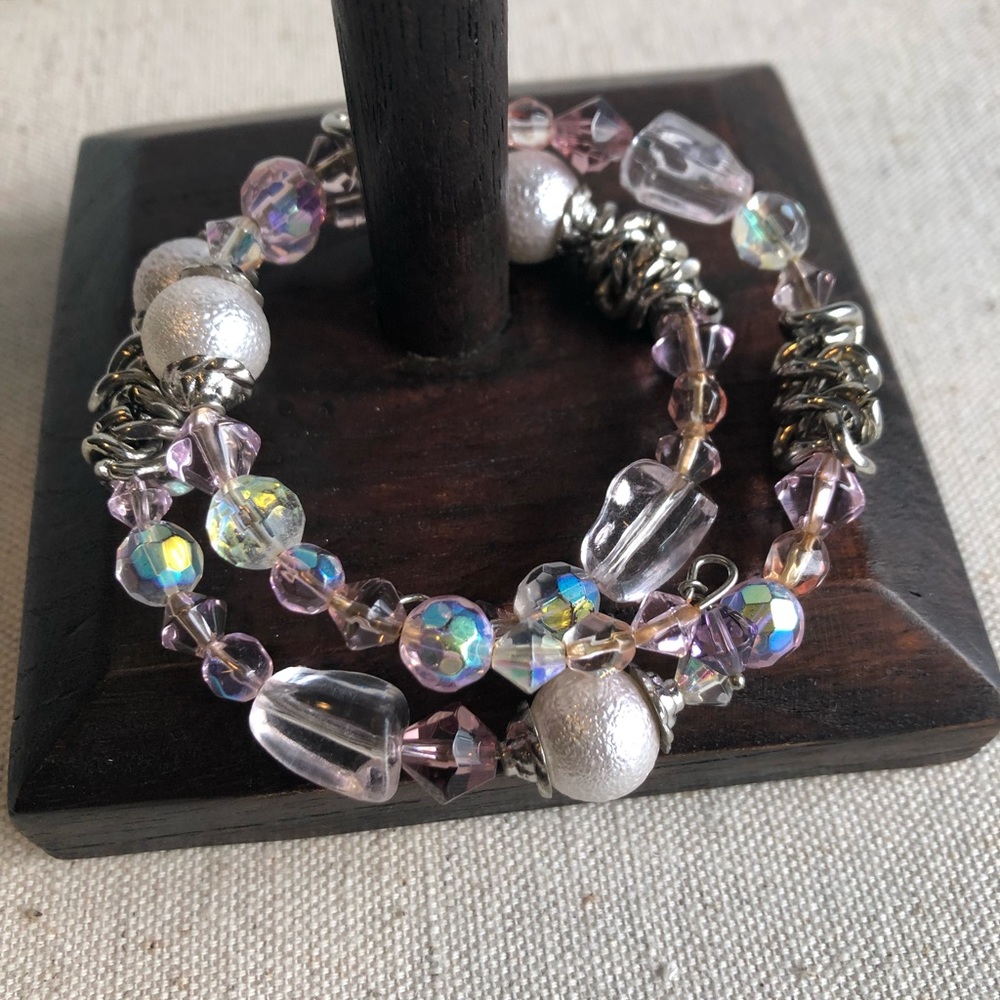 Pink Aurora borealis beaded wrap bracelet